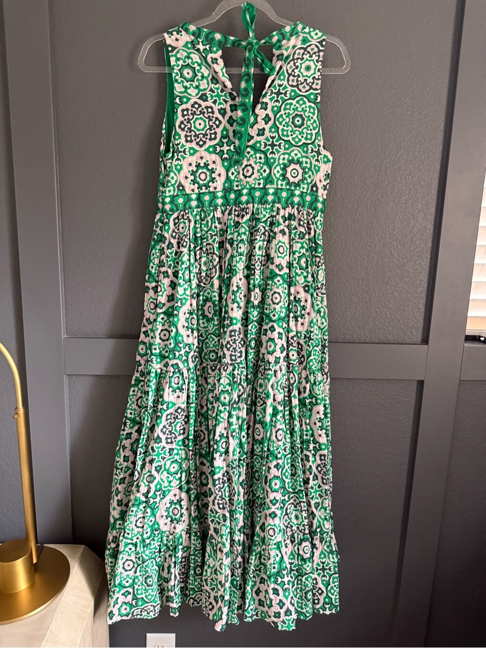 BODEN • NWT cotton maxi tie neck tank dress - 8 petite green white - Picture 12 of 12